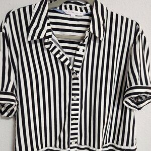 Jane + Delancey Black White Stripe Top Large